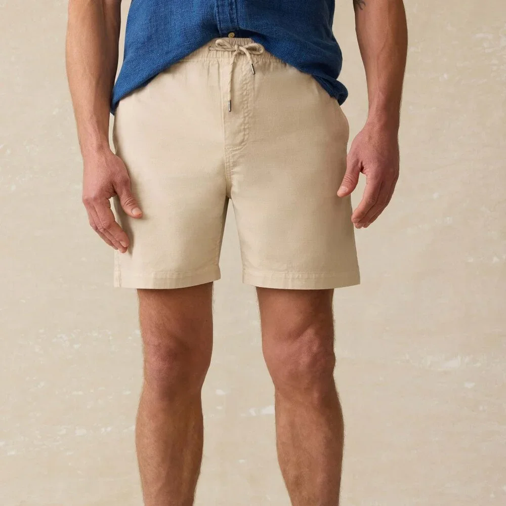 NEW Faherty Men's Essential Drawstring Shorts Stone XXL Organic Cotton $108